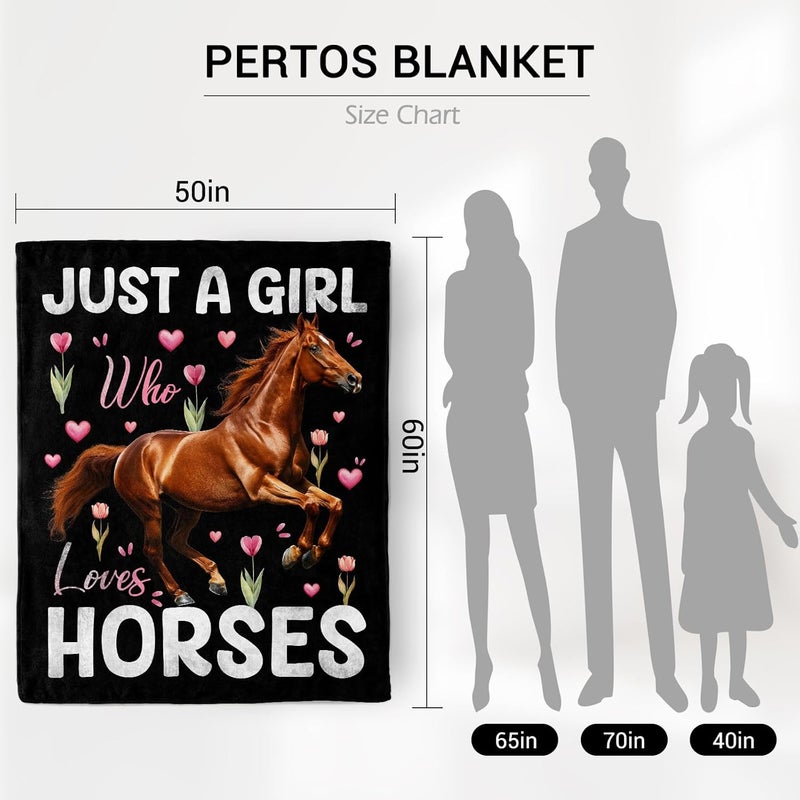 Levens Horse Gifts for Girls Women, Just A Girl Who Loves Horses Blanket 60"x50", Lightweight Soft Flannel Horses Throw Blankets Decor for Couch Bed Sofa, Horse Lovers Halloween Christmas Birthday Gifts - Image 3